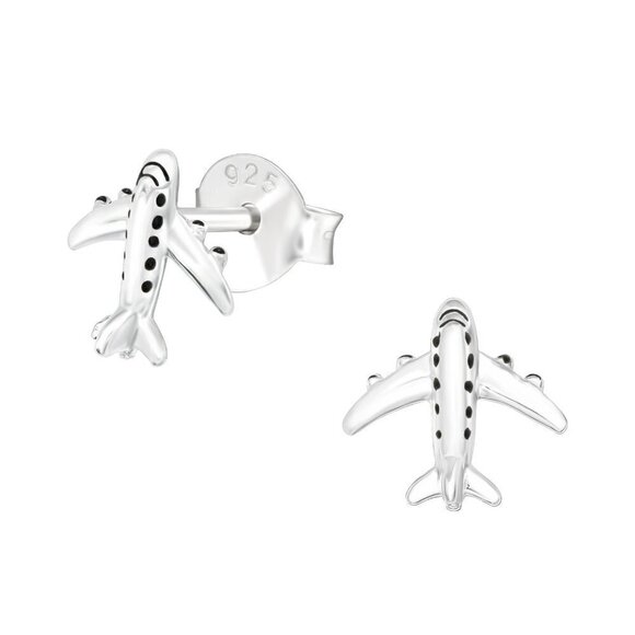 Sterling Silver Airplane Stud Earrings - Picture 1 of 2
